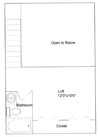 Floor plan for 1 bed, 1 bath, 749 sqft